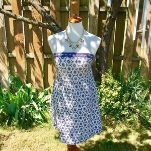 Strapless Blue Embroidered Floral Eyelet Cottage Sun Dress